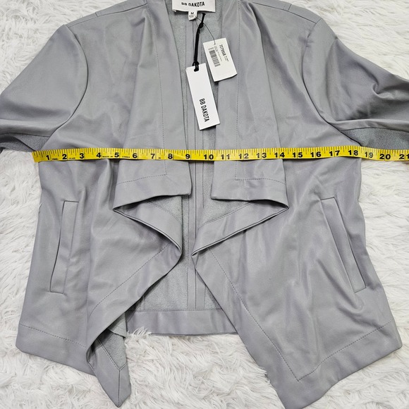 NWT BB Dakota Women's Gray Waterfall Faux Leather Cardigan Jacket. Size M - Picture 8 of 8